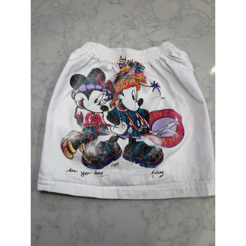 Vintage 90s Mickey Minnie Travel Shorts White Large Disney Unlimited Jerry Leigh